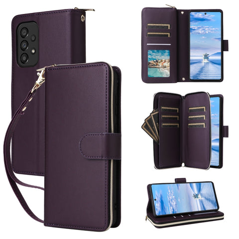 Nine-card Slots Zipper Wallet Bag Leather Phone Case, For Galaxy A73 5G, For Galaxy A33 5G, For Galaxy A13 5G / 4G