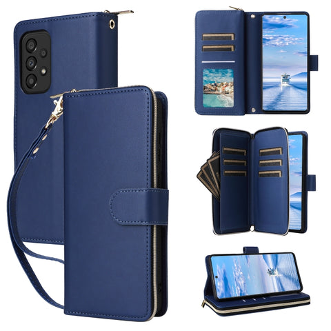 Nine-card Slots Zipper Wallet Bag Leather Phone Case, For Galaxy A73 5G, For Galaxy A33 5G, For Galaxy A13 5G / 4G