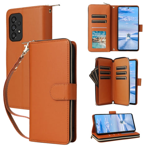 Nine-card Slots Zipper Wallet Bag Leather Phone Case, For Galaxy A73 5G, For Galaxy A33 5G, For Galaxy A13 5G / 4G