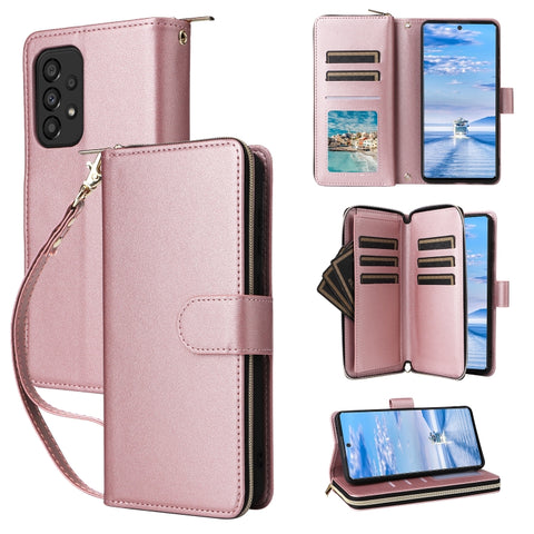 Nine-card Slots Zipper Wallet Bag Leather Phone Case, For Galaxy A73 5G, For Galaxy A33 5G, For Galaxy A13 5G / 4G