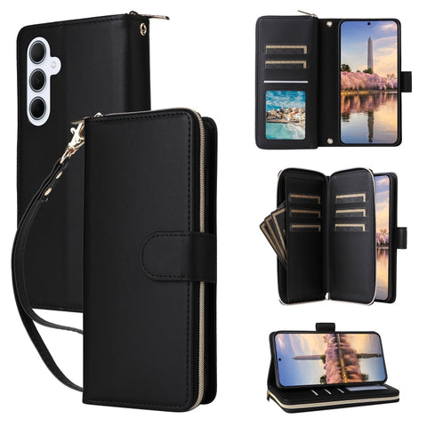 Nine-card Slots Zipper Wallet Bag Leather Phone Case, For Galaxy A26 5G, For Galaxy A16, For Galaxy A25, For Galaxy A55, For Galaxy A35, For Galaxy A15