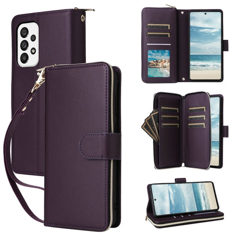 Nine-card Slots Zipper Wallet Bag Leather Phone Case, For Galaxy A73 5G, For Galaxy A33 5G, For Galaxy A13 5G / 4G