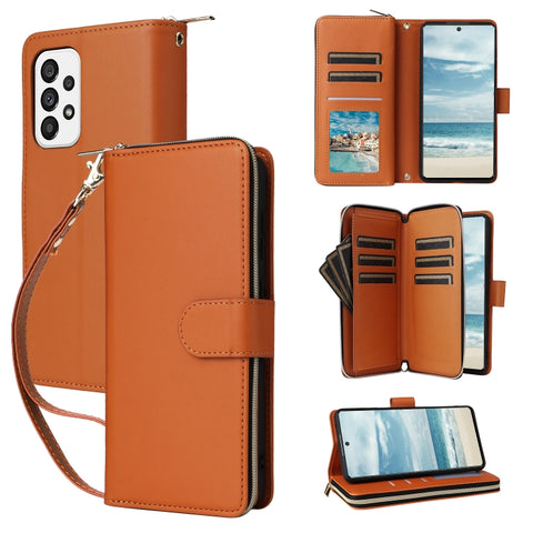 Nine-card Slots Zipper Wallet Bag Leather Phone Case, For Galaxy A73 5G, For Galaxy A33 5G, For Galaxy A13 5G / 4G