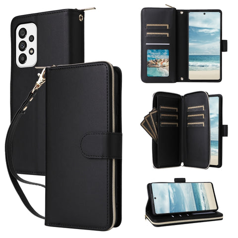 Nine-card Slots Zipper Wallet Bag Leather Phone Case, For Galaxy A73 5G, For Galaxy A33 5G, For Galaxy A13 5G / 4G