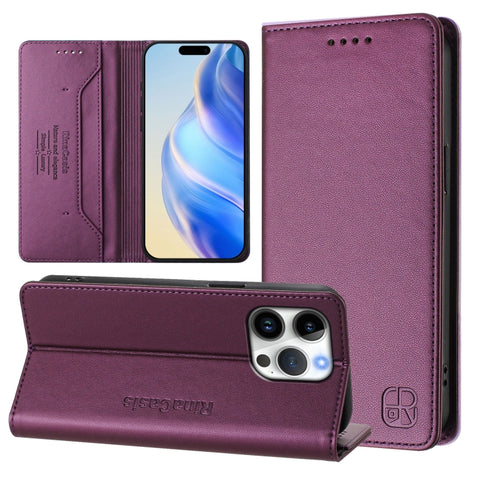 RC01 Dual-Folded Magnetic Suction RFID Leather Phone Case, For iPhone 18 Pro / 17 Pro, For iPhone 18 Pro Max / 17 Pro Max, For iPhone 17e / 16e, For iPhone 17, For iPhone Air, For iPhone 16 Pro Max