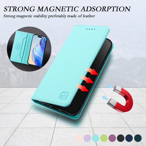 RC01 Dual-Folded Magnetic Suction RFID Leather Phone Case, For iPhone 15, For iPhone 14 Plus, For iPhone 14 / 13, For iPhone 14 Pro, For iPhone 14 Pro Max, For iPhone 7 / 8 / SE 2022