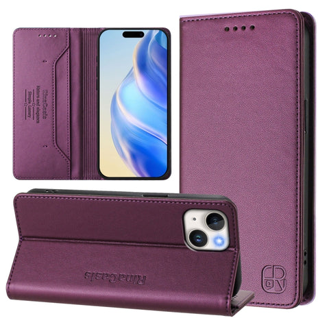 RC01 Dual-Folded Magnetic Suction RFID Leather Phone Case, For iPhone 15, For iPhone 14 Plus, For iPhone 14 / 13, For iPhone 14 Pro, For iPhone 14 Pro Max, For iPhone 7 / 8 / SE 2022