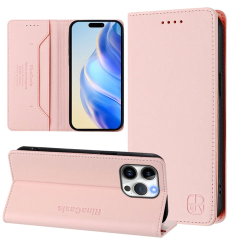 RC01 Dual-Folded Magnetic Suction RFID Leather Phone Case, For iPhone 15, For iPhone 14 Plus, For iPhone 14 / 13, For iPhone 14 Pro, For iPhone 14 Pro Max, For iPhone 7 / 8 / SE 2022