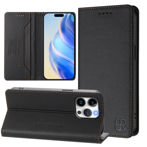 RC01 Dual-Folded Magnetic Suction RFID Leather Phone Case, For iPhone 15, For iPhone 14 Plus, For iPhone 14 / 13, For iPhone 14 Pro, For iPhone 14 Pro Max, For iPhone 7 / 8 / SE 2022