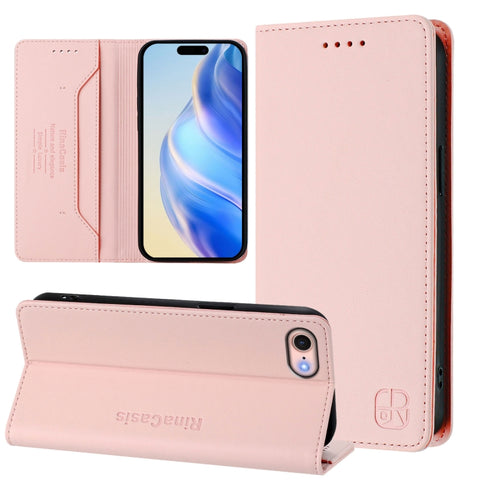 RC01 Dual-Folded Magnetic Suction RFID Leather Phone Case, For iPhone 15, For iPhone 14 Plus, For iPhone 14 / 13, For iPhone 14 Pro, For iPhone 14 Pro Max, For iPhone 7 / 8 / SE 2022