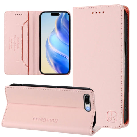 RC01 Dual-Folded Magnetic Suction RFID Leather Phone Case, For iPhone 7 Plus / 8 Plus