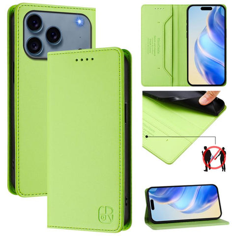 RC01 Dual-Folded Magnetic Suction RFID Leather Phone Case, For iPhone 18 Pro / 17 Pro, For iPhone 18 Pro Max / 17 Pro Max, For iPhone 17e / 16e, For iPhone 17, For iPhone Air, For iPhone 16 Pro Max
