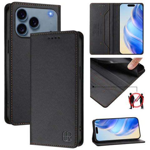 RC01 Dual-Folded Magnetic Suction RFID Leather Phone Case, For iPhone 18 Pro / 17 Pro, For iPhone 18 Pro Max / 17 Pro Max, For iPhone 17e / 16e, For iPhone 17, For iPhone Air, For iPhone 16 Pro Max