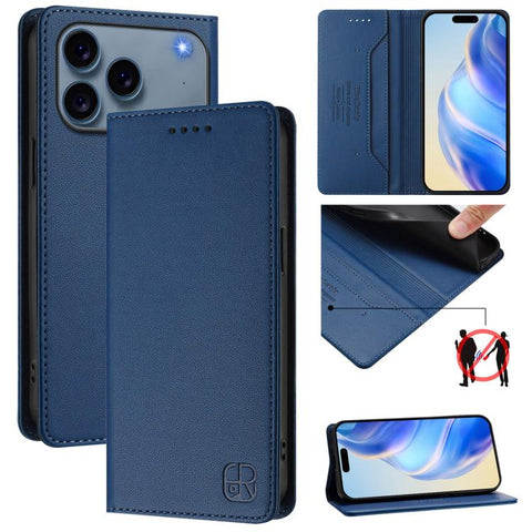 RC01 Dual-Folded Magnetic Suction RFID Leather Phone Case, For iPhone 18 Pro / 17 Pro, For iPhone 18 Pro Max / 17 Pro Max, For iPhone 17e / 16e, For iPhone 17, For iPhone Air, For iPhone 16 Pro Max