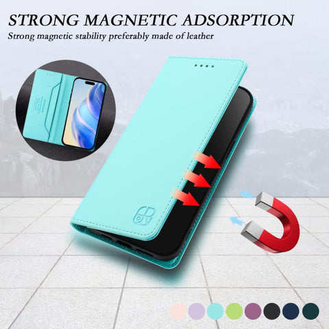 RC01 Dual-Folded Magnetic Suction RFID Leather Phone Case, For iPhone 18 Pro / 17 Pro, For iPhone 18 Pro Max / 17 Pro Max, For iPhone 17e / 16e, For iPhone 17, For iPhone Air, For iPhone 16 Pro Max