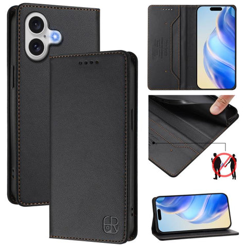 RC01 Dual-Folded Magnetic Suction RFID Leather Phone Case, For iPhone 18 Pro / 17 Pro, For iPhone 18 Pro Max / 17 Pro Max, For iPhone 17e / 16e, For iPhone 17, For iPhone Air, For iPhone 16 Pro Max
