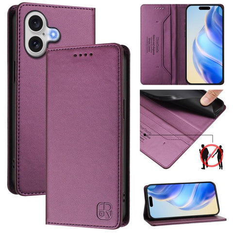 RC01 Dual-Folded Magnetic Suction RFID Leather Phone Case, For iPhone 18 Pro / 17 Pro, For iPhone 18 Pro Max / 17 Pro Max, For iPhone 17e / 16e, For iPhone 17, For iPhone Air, For iPhone 16 Pro Max