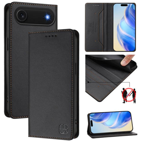 RC01 Dual-Folded Magnetic Suction RFID Leather Phone Case, For iPhone 18 Pro / 17 Pro, For iPhone 18 Pro Max / 17 Pro Max, For iPhone 17e / 16e, For iPhone 17, For iPhone Air, For iPhone 16 Pro Max