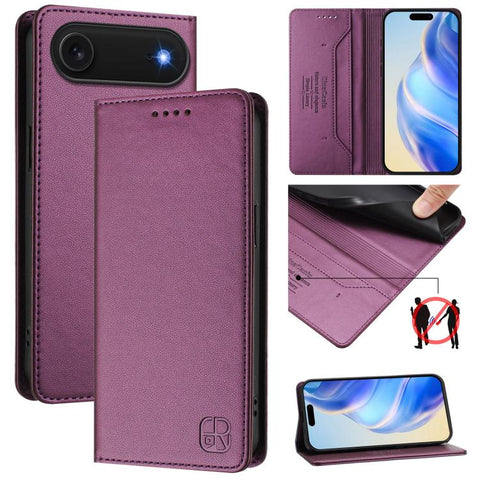 RC01 Dual-Folded Magnetic Suction RFID Leather Phone Case, For iPhone 18 Pro / 17 Pro, For iPhone 18 Pro Max / 17 Pro Max, For iPhone 17e / 16e, For iPhone 17, For iPhone Air, For iPhone 16 Pro Max