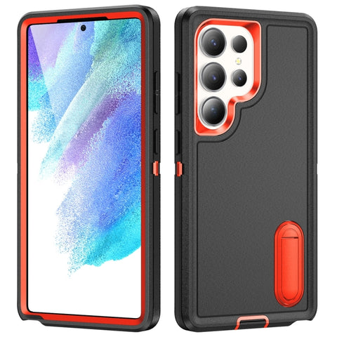 Rugged PC Hybrid Silicone Phone Case with Holder, For Samsung Galaxy S24 / S25 5G, For Samsung Galaxy S24+ / S25+ 5G, For Samsung Galaxy S25 Ultra 5G
