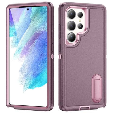 Rugged PC Hybrid Silicone Phone Case with Holder, For Samsung Galaxy S24 / S25 5G, For Samsung Galaxy S24+ / S25+ 5G, For Samsung Galaxy S25 Ultra 5G