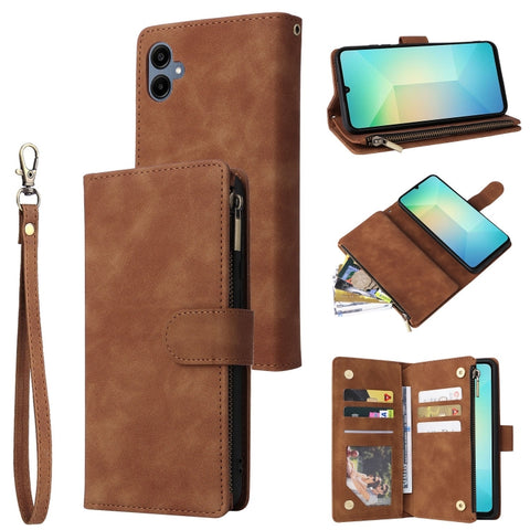 Multifunctional Frosted Zipper Wallet Leather Phone Case, For Galaxy A06 4G