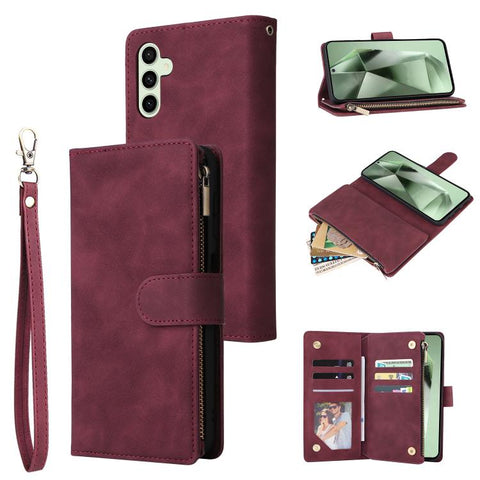Multifunctional Frosted Zipper Wallet Leather Phone Case, For Galaxy S24 FE 5G, For Galaxy S23 FE 5G, For Galaxy S22+ 5G