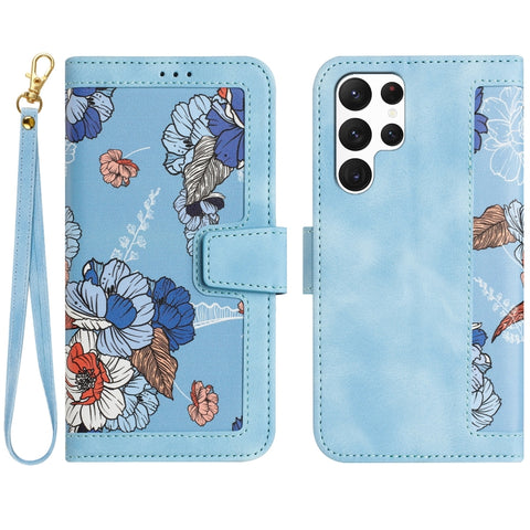 Floral Pattern Leather Phone Case with Lanyard, For Samsung Galaxy S24 5G, For Samsung Galaxy S23 FE 5G, For Samsung Galaxy S23 Ultra 5G, For Samsung Galaxy S23+ 5G, For Samsung Galaxy S23 5G, For Samsung Galaxy S20 FE, For Samsung Galaxy S22 Ultra 5G ...