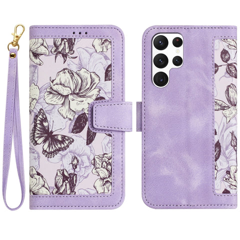 Floral Pattern Leather Phone Case with Lanyard, For Samsung Galaxy S24 5G, For Samsung Galaxy S23 FE 5G, For Samsung Galaxy S23 Ultra 5G, For Samsung Galaxy S23+ 5G, For Samsung Galaxy S23 5G, For Samsung Galaxy S20 FE, For Samsung Galaxy S22 Ultra 5G ...