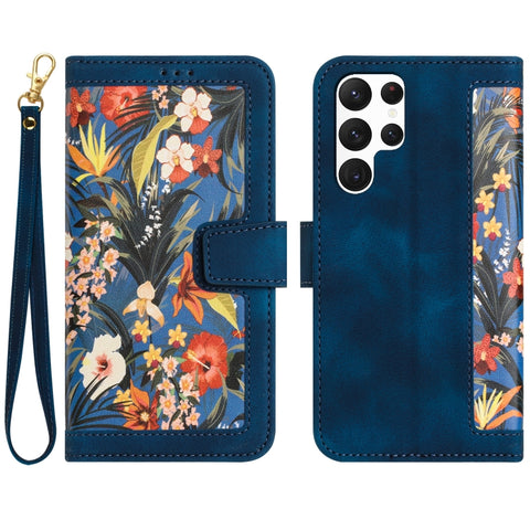 Floral Pattern Leather Phone Case with Lanyard, For Samsung Galaxy S24 5G, For Samsung Galaxy S23 FE 5G, For Samsung Galaxy S23 Ultra 5G, For Samsung Galaxy S23+ 5G, For Samsung Galaxy S23 5G, For Samsung Galaxy S20 FE, For Samsung Galaxy S22 Ultra 5G ...
