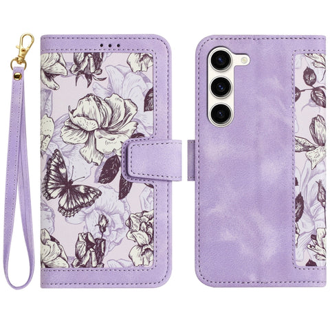 Floral Pattern Leather Phone Case with Lanyard, For Samsung Galaxy S24 5G, For Samsung Galaxy S23 FE 5G, For Samsung Galaxy S23 Ultra 5G, For Samsung Galaxy S23+ 5G, For Samsung Galaxy S23 5G, For Samsung Galaxy S20 FE, For Samsung Galaxy S22 Ultra 5G ...