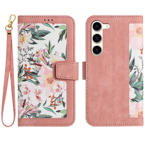 Floral Pattern Leather Phone Case with Lanyard, For Samsung Galaxy S24 5G, For Samsung Galaxy S23 FE 5G, For Samsung Galaxy S23 Ultra 5G, For Samsung Galaxy S23+ 5G, For Samsung Galaxy S23 5G, For Samsung Galaxy S20 FE, For Samsung Galaxy S22 Ultra 5G ...