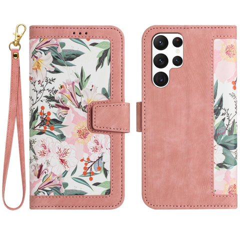 Floral Pattern Leather Phone Case with Lanyard, For Samsung Galaxy S24 5G, For Samsung Galaxy S23 FE 5G, For Samsung Galaxy S23 Ultra 5G, For Samsung Galaxy S23+ 5G, For Samsung Galaxy S23 5G, For Samsung Galaxy S20 FE, For Samsung Galaxy S22 Ultra 5G ...