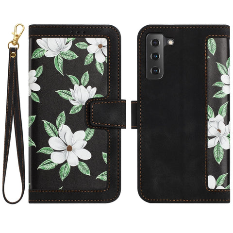 Floral Pattern Leather Phone Case with Lanyard, For Samsung Galaxy S22 5G, For Samsung Galaxy S21 FE 5G, For Samsung Galaxy S21 5G, For Samsung Galaxy S21+ 5G
