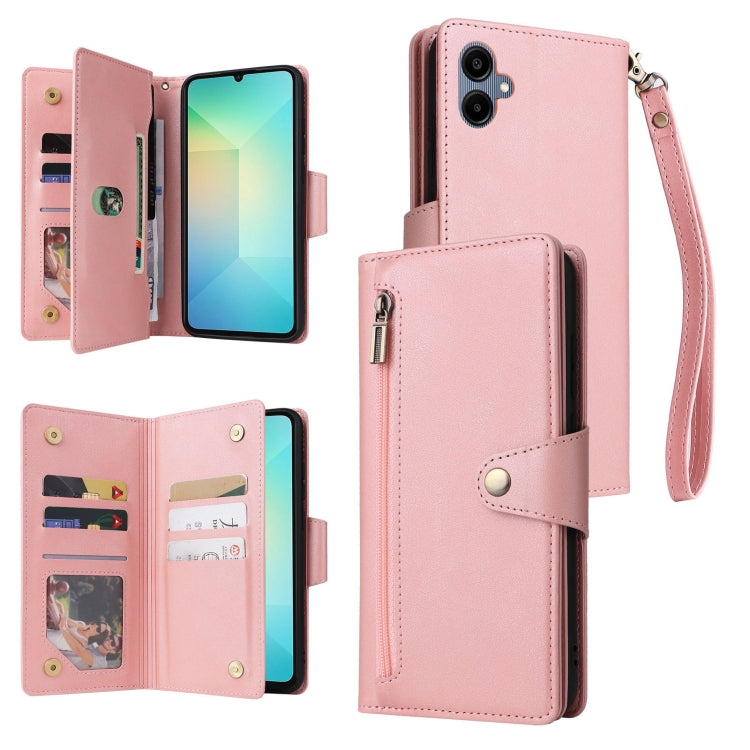 Rivet Buckle 9 Cards Three Fold Leather Phone Case, For Galaxy A06 4G