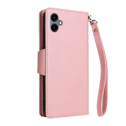 Rivet Buckle 9 Cards Three Fold Leather Phone Case, For Galaxy A06 4G
