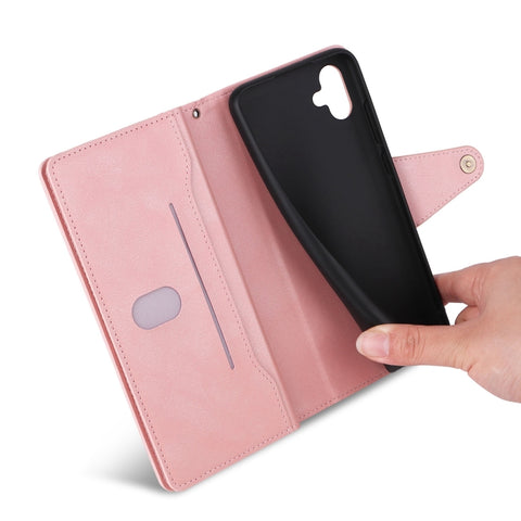Rivet Buckle 9 Cards Three Fold Leather Phone Case, For Galaxy A06 4G