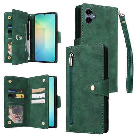 Rivet Buckle 9 Cards Three Fold Leather Phone Case, For Galaxy A06 4G