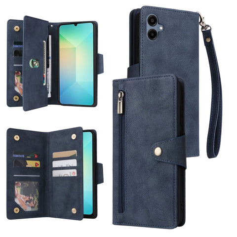 Rivet Buckle 9 Cards Three Fold Leather Phone Case, For Galaxy A06 4G