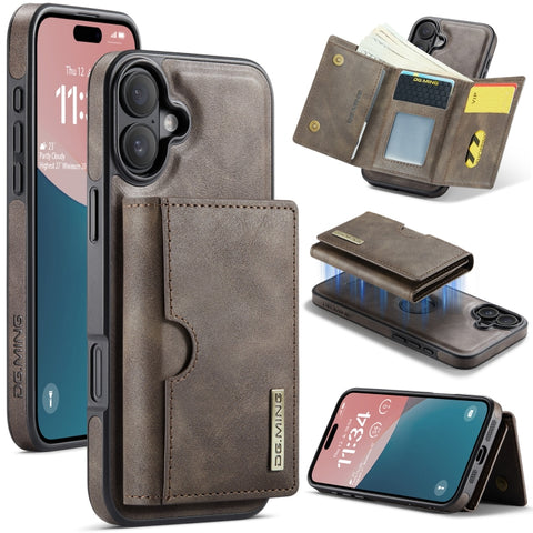 DG.MING M6 Series RFID Tri-fold Card Bag Removable Leather Phone Case, For iPhone 18 Pro / 17 Pro, For iPhone 18 Pro Max / 17 Pro Max, For iPhone 17e / 16e, For iPhone 17, For iPhone Air, For iPhone 16 Pro Max, For iPhone 16 Pro, For iPhone 16 Plus    ...
