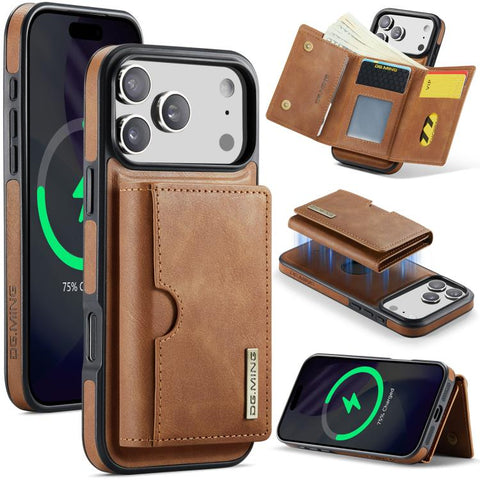 DG.MING M6 Series RFID Tri-fold Card Bag Removable Leather Phone Case, For iPhone 18 Pro / 17 Pro, For iPhone 18 Pro Max / 17 Pro Max, For iPhone 17e / 16e, For iPhone 17, For iPhone Air, For iPhone 16 Pro Max, For iPhone 16 Pro, For iPhone 16 Plus    ...