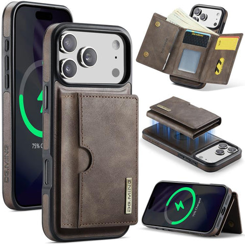 DG.MING M6 Series RFID Tri-fold Card Bag Removable Leather Phone Case, For iPhone 18 Pro / 17 Pro, For iPhone 18 Pro Max / 17 Pro Max, For iPhone 17e / 16e, For iPhone 17, For iPhone Air, For iPhone 16 Pro Max, For iPhone 16 Pro, For iPhone 16 Plus    ...