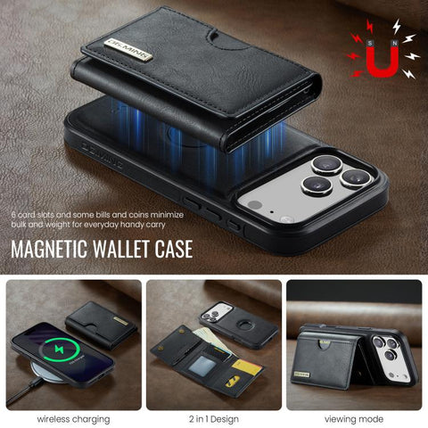 DG.MING M6 Series RFID Tri-fold Card Bag Removable Leather Phone Case, For iPhone 18 Pro / 17 Pro, For iPhone 18 Pro Max / 17 Pro Max, For iPhone 17e / 16e, For iPhone 17, For iPhone Air, For iPhone 16 Pro Max, For iPhone 16 Pro, For iPhone 16 Plus    ...