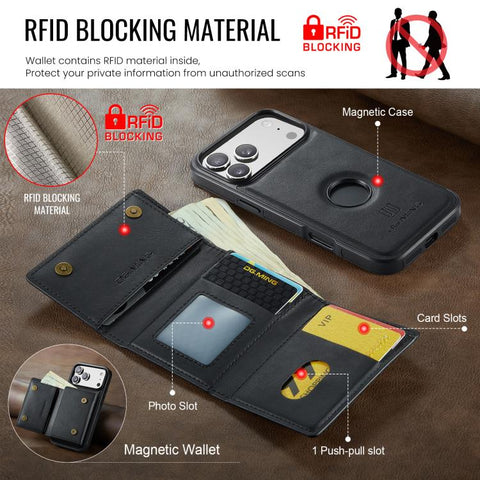DG.MING M6 Series RFID Tri-fold Card Bag Removable Leather Phone Case, For iPhone 18 Pro / 17 Pro, For iPhone 18 Pro Max / 17 Pro Max, For iPhone 17e / 16e, For iPhone 17, For iPhone Air, For iPhone 16 Pro Max, For iPhone 16 Pro, For iPhone 16 Plus    ...