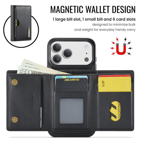 DG.MING M6 Series RFID Tri-fold Card Bag Removable Leather Phone Case, For iPhone 18 Pro / 17 Pro, For iPhone 18 Pro Max / 17 Pro Max, For iPhone 17e / 16e, For iPhone 17, For iPhone Air, For iPhone 16 Pro Max, For iPhone 16 Pro, For iPhone 16 Plus    ...
