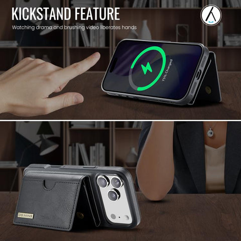 DG.MING M6 Series RFID Tri-fold Card Bag Removable Leather Phone Case, For iPhone 18 Pro / 17 Pro, For iPhone 18 Pro Max / 17 Pro Max, For iPhone 17e / 16e, For iPhone 17, For iPhone Air, For iPhone 16 Pro Max, For iPhone 16 Pro, For iPhone 16 Plus    ...