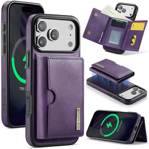 DG.MING M6 Series RFID Tri-fold Card Bag Removable Leather Phone Case, For iPhone 18 Pro / 17 Pro, For iPhone 18 Pro Max / 17 Pro Max, For iPhone 17e / 16e, For iPhone 17, For iPhone Air, For iPhone 16 Pro Max, For iPhone 16 Pro, For iPhone 16 Plus    ...