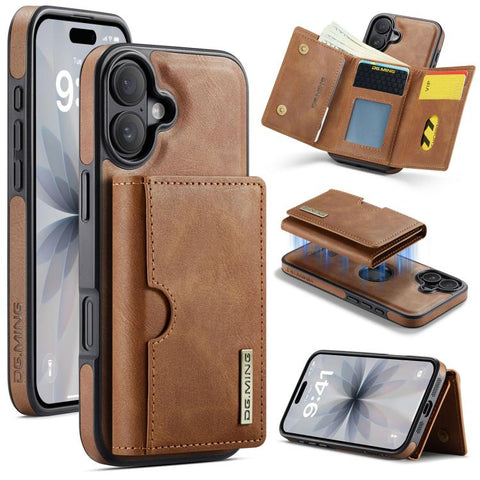 DG.MING M6 Series RFID Tri-fold Card Bag Removable Leather Phone Case, For iPhone 18 Pro / 17 Pro, For iPhone 18 Pro Max / 17 Pro Max, For iPhone 17e / 16e, For iPhone 17, For iPhone Air, For iPhone 16 Pro Max, For iPhone 16 Pro, For iPhone 16 Plus    ...