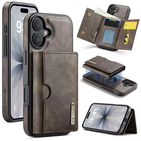 DG.MING M6 Series RFID Tri-fold Card Bag Removable Leather Phone Case, For iPhone 18 Pro / 17 Pro, For iPhone 18 Pro Max / 17 Pro Max, For iPhone 17e / 16e, For iPhone 17, For iPhone Air, For iPhone 16 Pro Max, For iPhone 16 Pro, For iPhone 16 Plus    ...