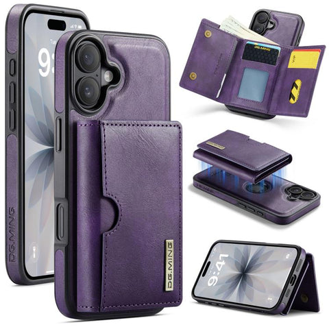 DG.MING M6 Series RFID Tri-fold Card Bag Removable Leather Phone Case, For iPhone 18 Pro / 17 Pro, For iPhone 18 Pro Max / 17 Pro Max, For iPhone 17e / 16e, For iPhone 17, For iPhone Air, For iPhone 16 Pro Max, For iPhone 16 Pro, For iPhone 16 Plus    ...